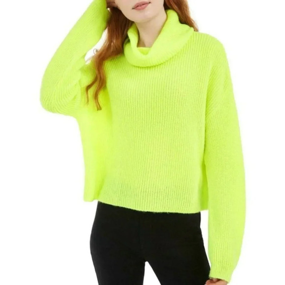 SUN MOON Boxy Neon Yellow Turtleneck Sweater - Picture 1 of 4